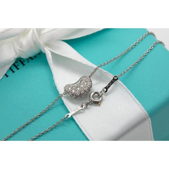 Tiffany & Co. Diamond Bean Necklace Elsa Peretti11mm Pendant in Platinum on a 16 - Picture 2 of 8